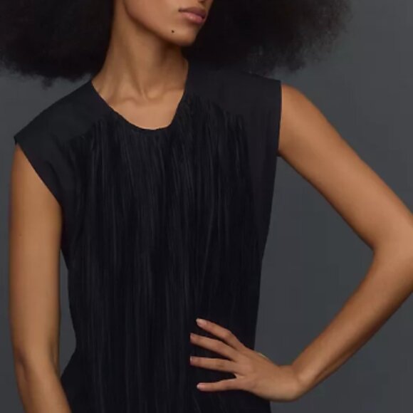 Brand New By Anthropologie Cap-Sleeve Plissé Mini Dress - Picture 5 of 8
